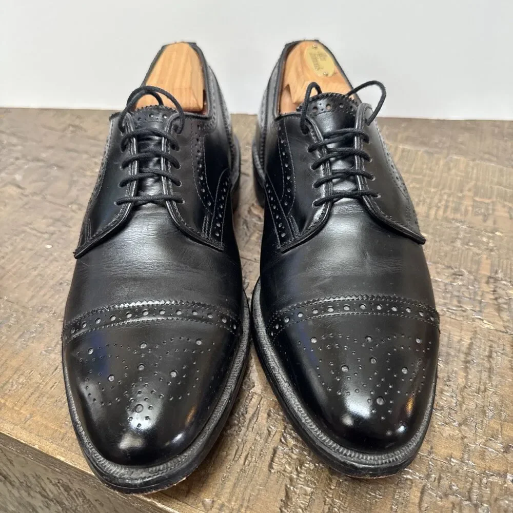 Allen Edmonds Sanford Black Wingtip Cap Toe Brogue Derby Shoes Mens Size 7.5 C